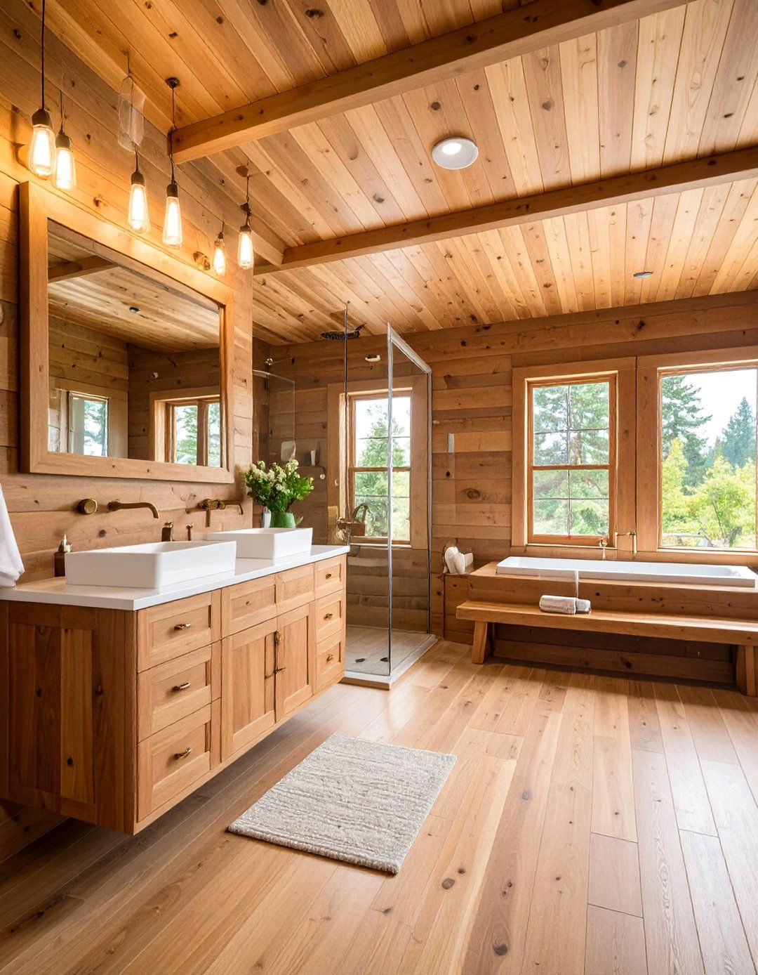 Warm Wood Accent Bathroom - 24 Aesthetic Bathroom Ideas