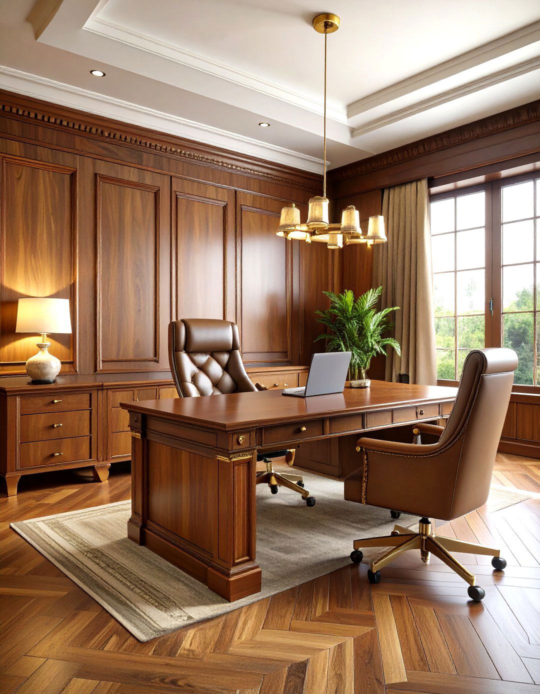Warm Wood Panel Office Walls - 24 Office Accent Wall Ideas