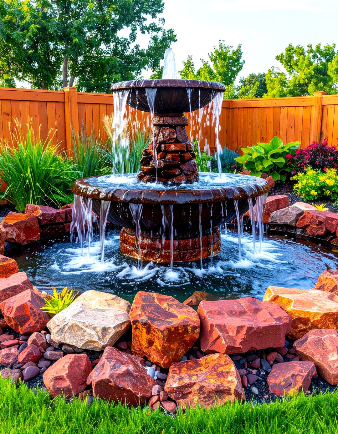 Water Feature Accents - 24 Red Lava Rock Landscaping Ideas