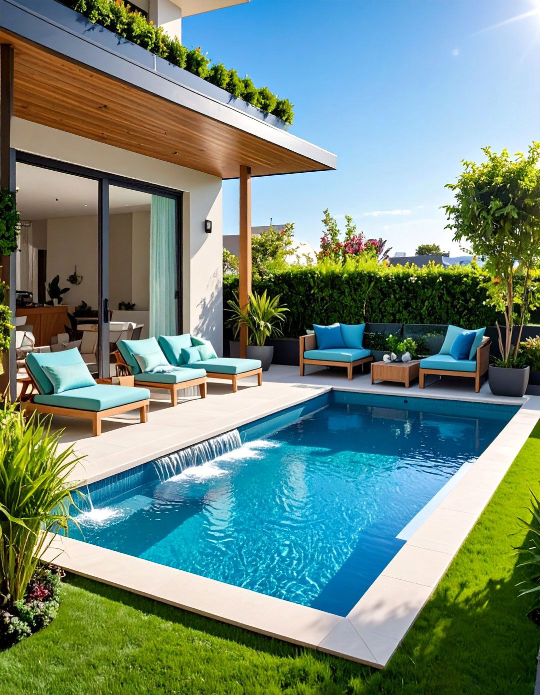 Water Feature Balcony Oasis - 24 Artificial Grass Balcony Design