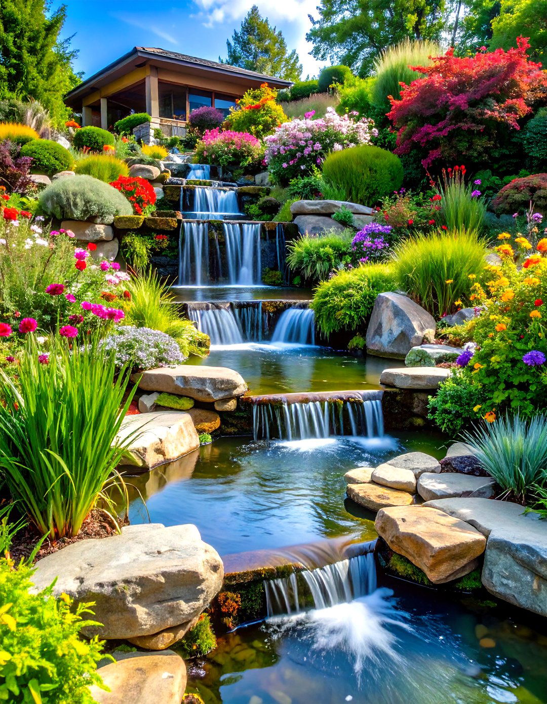 Water Feature Cascade Terraces - 24 Hillside Terraced Garden Ideas