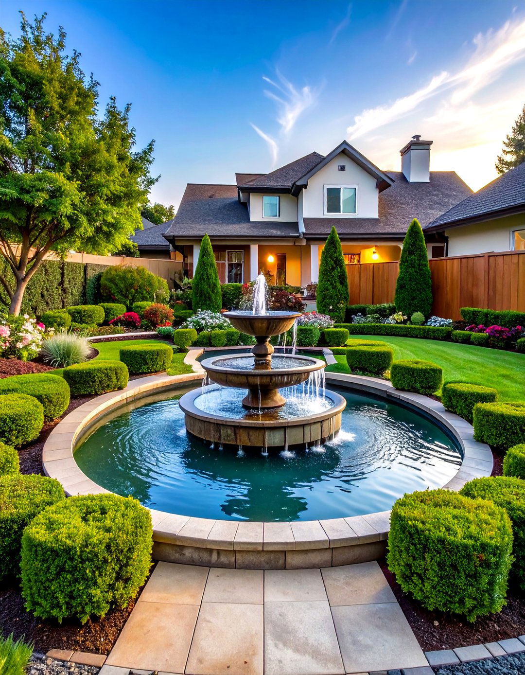 Water Feature Integration Garden - 24 Front Yard Boxwood Designs