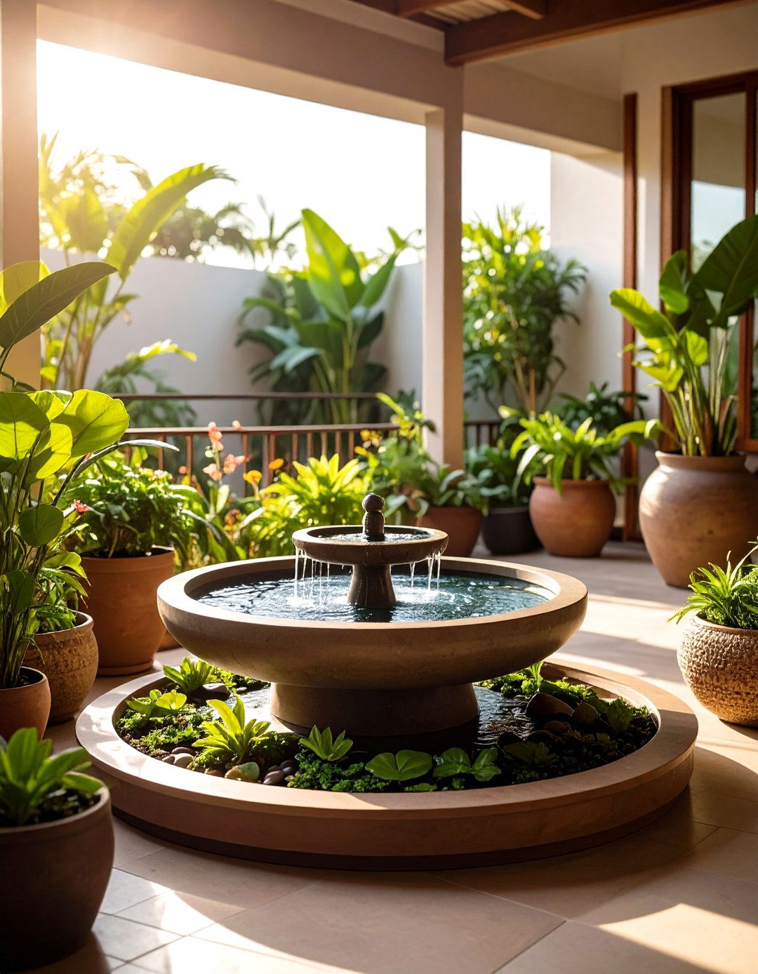 Water Feature Integration Gardens - 24 Green Balcony Ideas