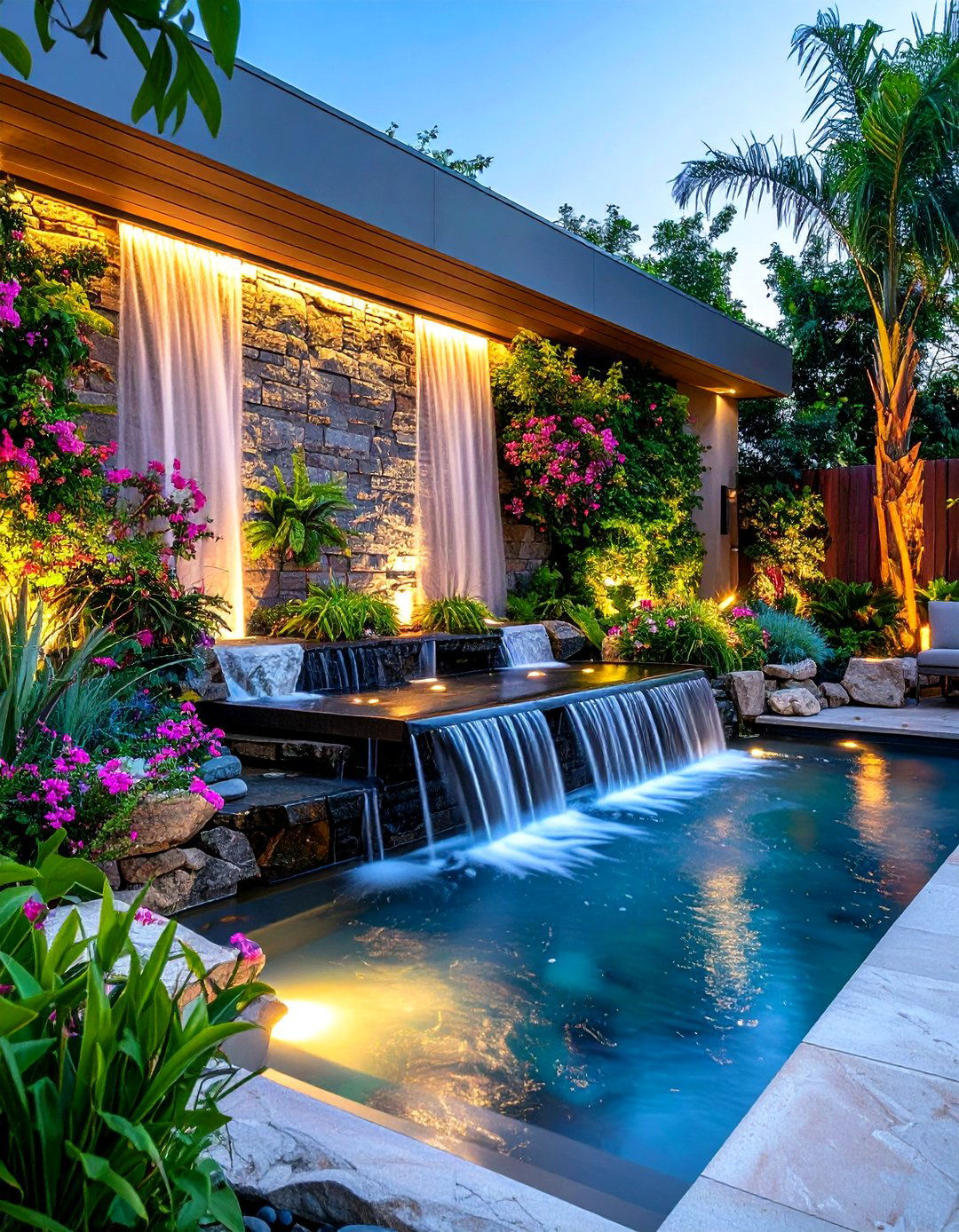 Water Feature Patio Privacy with Sound Masking - 24 Patio Privacy Ideas