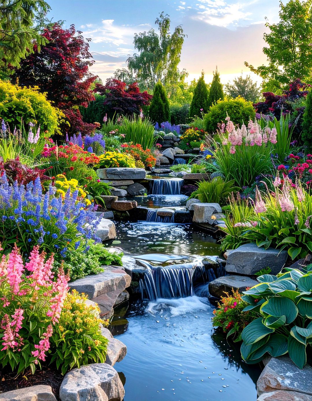 Water Feature Terraced Garden - 24 Tiered Garden Ideas