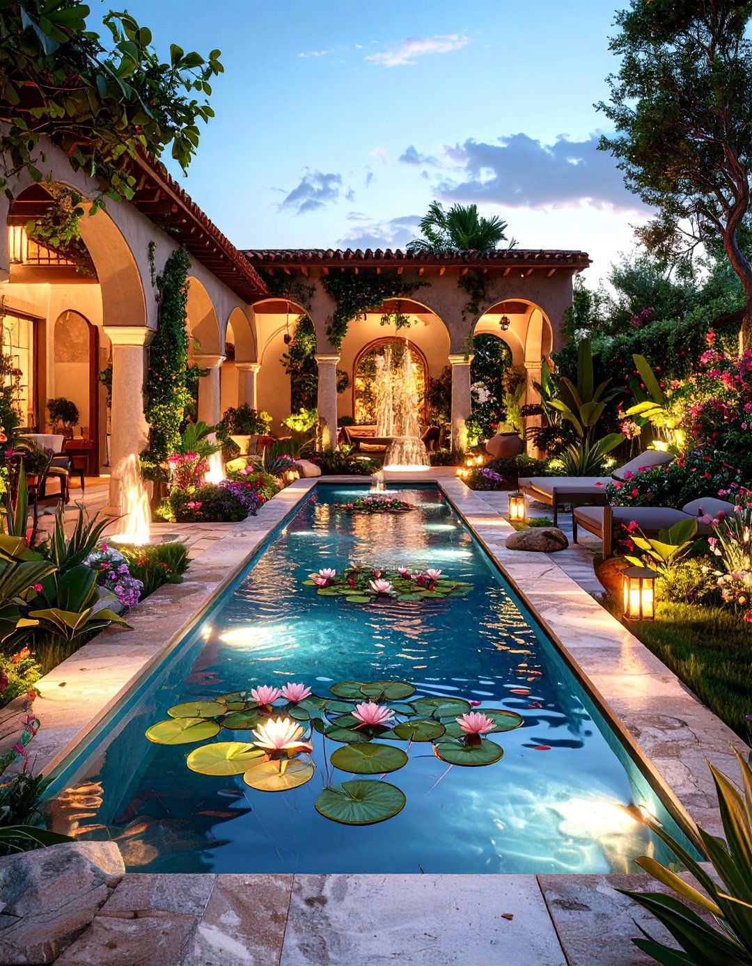 Water Garden Mediterranean Oasis - 24 Mediterranean Patio Ideas
