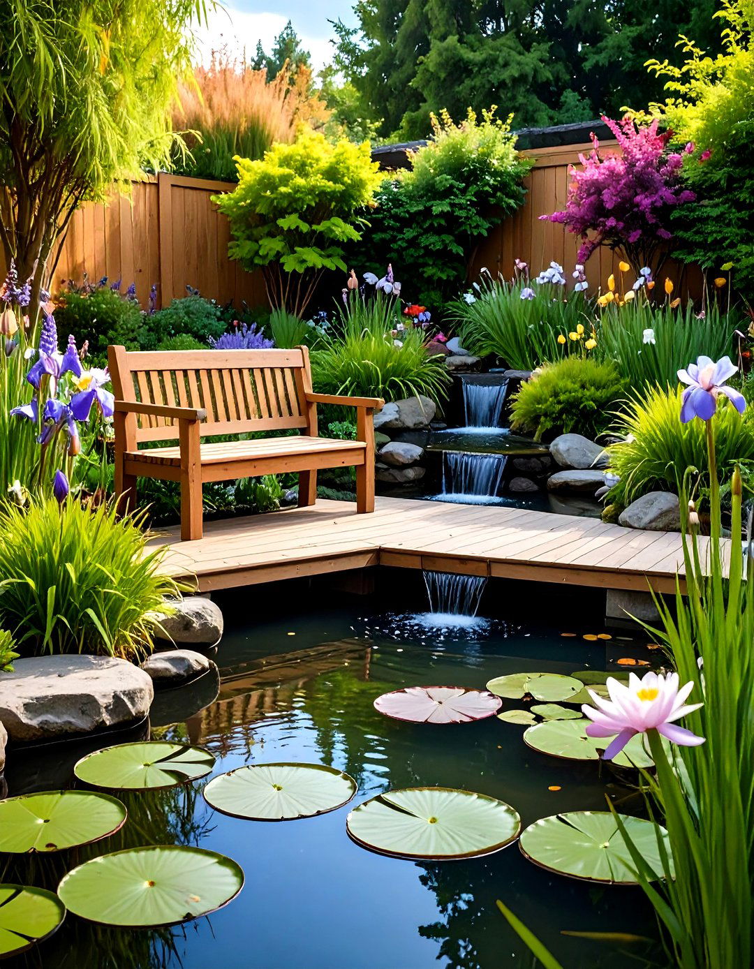 Water Garden Nook with Lily Pads - 24 Garden Nook Ideas