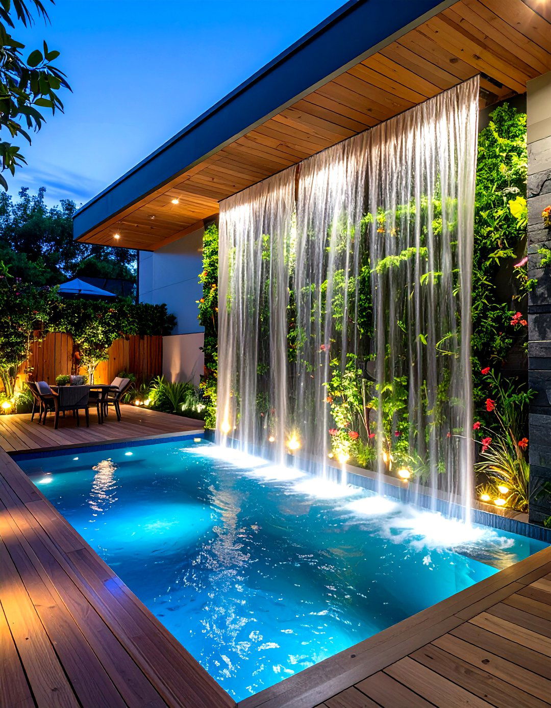 Water Wall Privacy Screen with Cascading Feature - 24 Deck With Privacy Wall