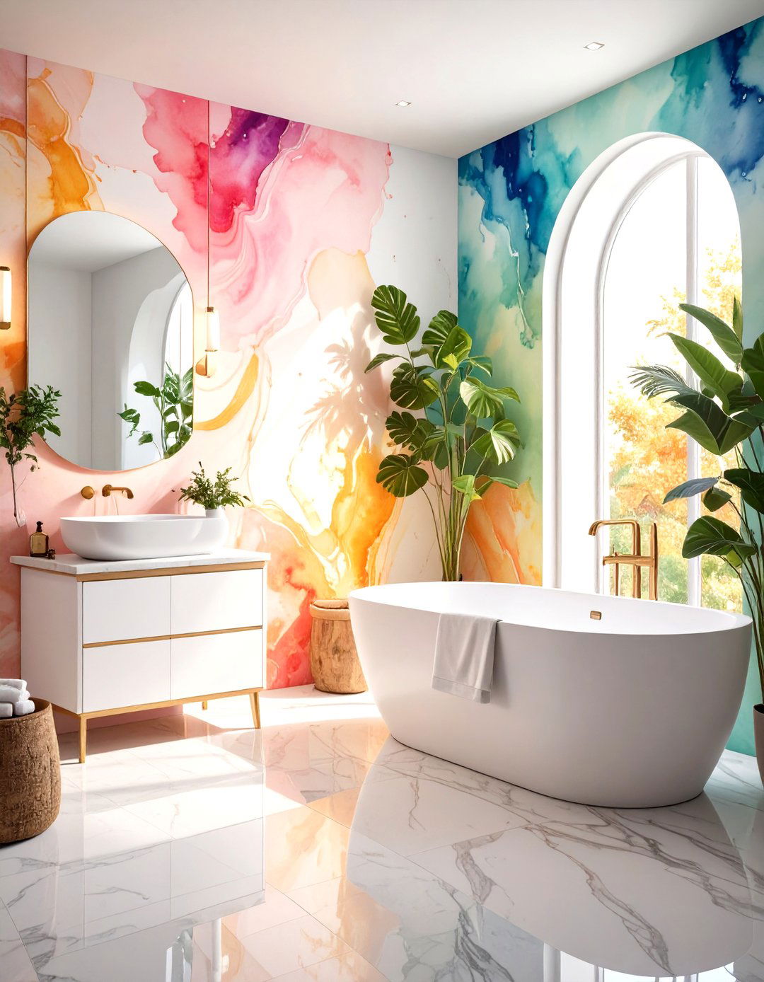 Watercolor Effect Bathroom Themes - 24 Bathroom Wallpaper Ideas