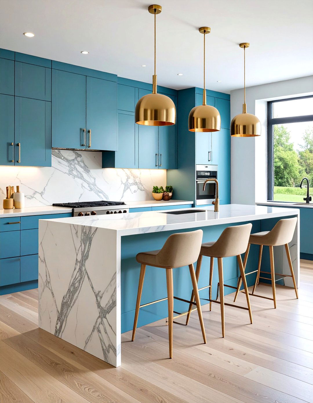 Waterfall Edge Quartz Breakfast Bar - 24 Kitchen Bar Ideas