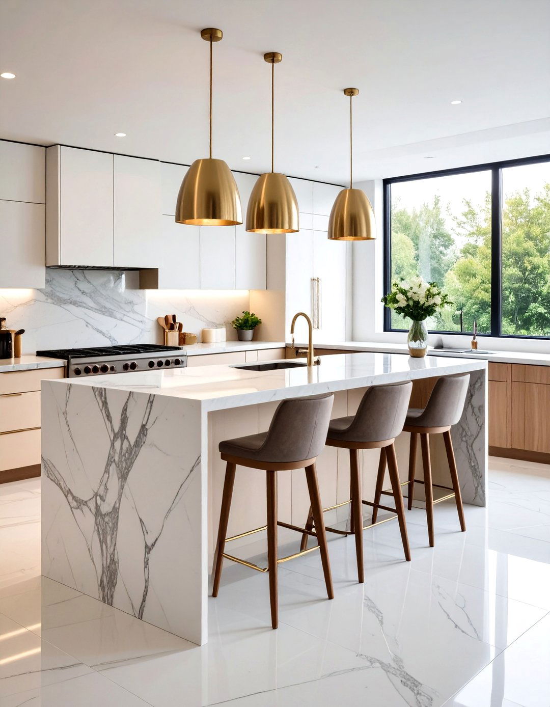 Waterfall Edge Quartz Breakfast Bar - 24 Breakfast Bar Ideas