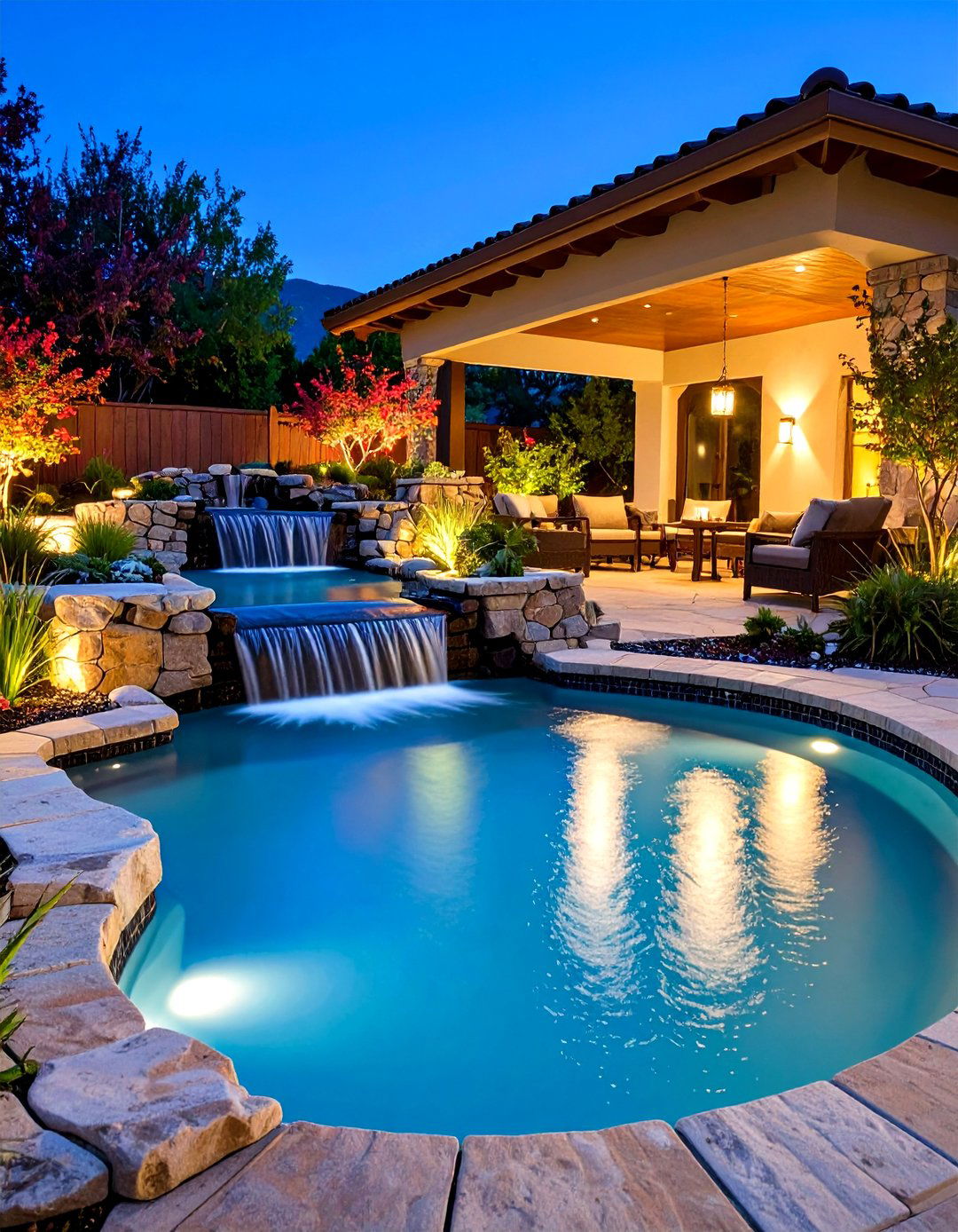 Waterfall Feature Pool Gazebo - 24 Pool Gazebo Ideas
