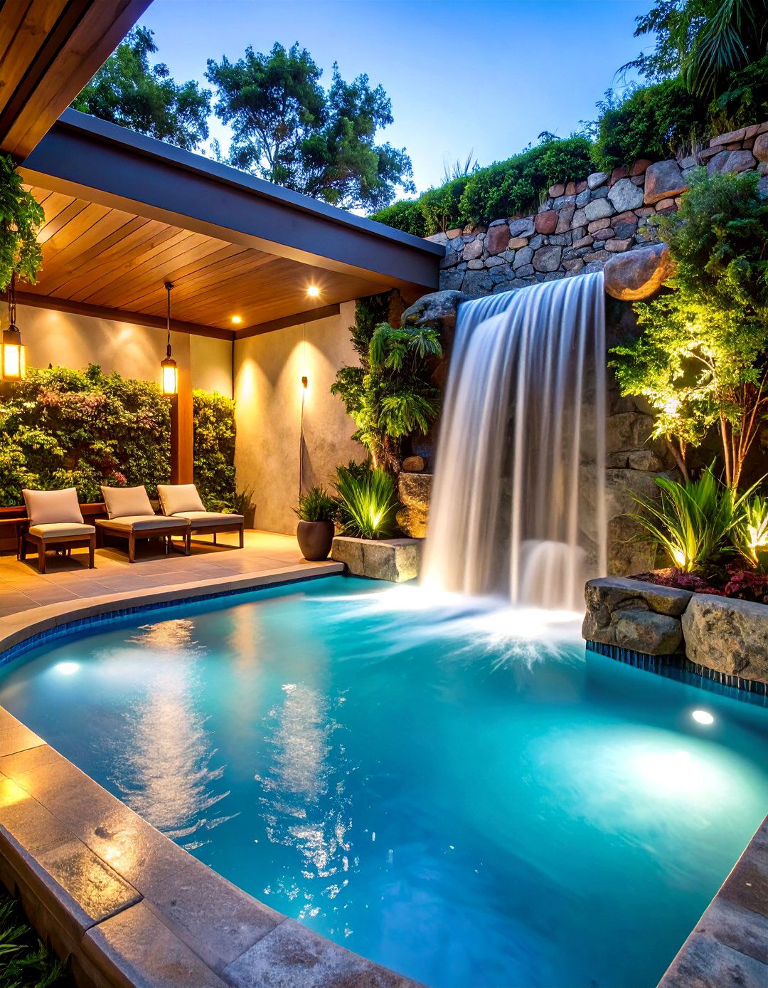Waterfall Privacy Feature - 24 Backyard Hot Tub Privacy Ideas
