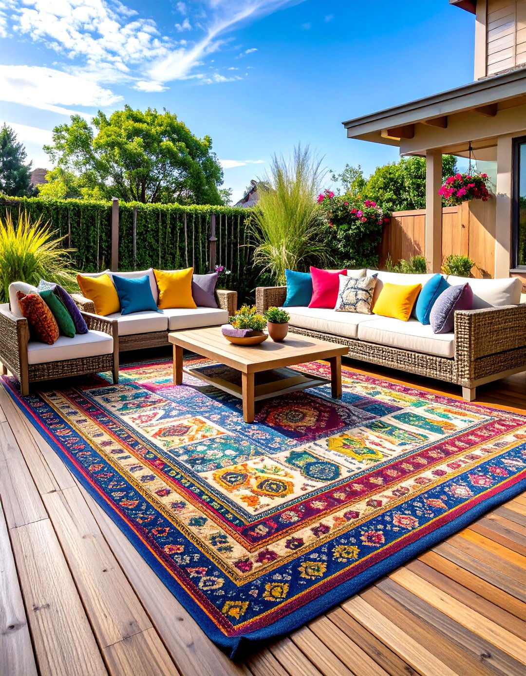 Weather Resistant Outdoor Rug Zones - 24 Deck Decorating Ideas