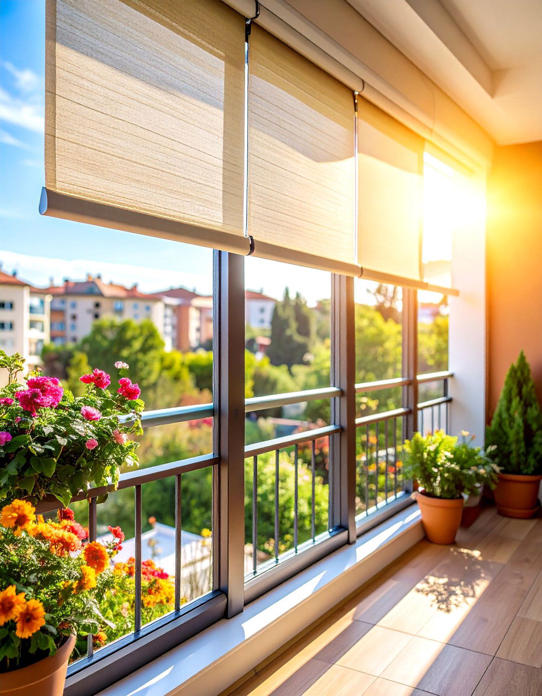 Weather Resistant Roller Shades with Crank Operation - 24 Balcony Shade Ideas