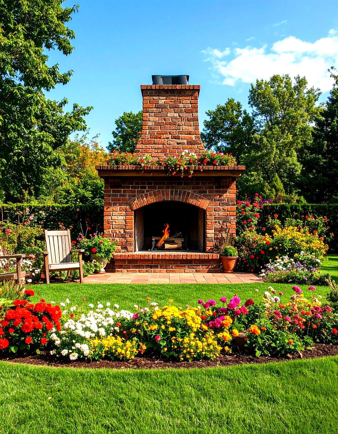 Weathered Brick Outdoor Fireplace with Vintage Appeal - 24 Rustic Outdoor Fireplace Ideas