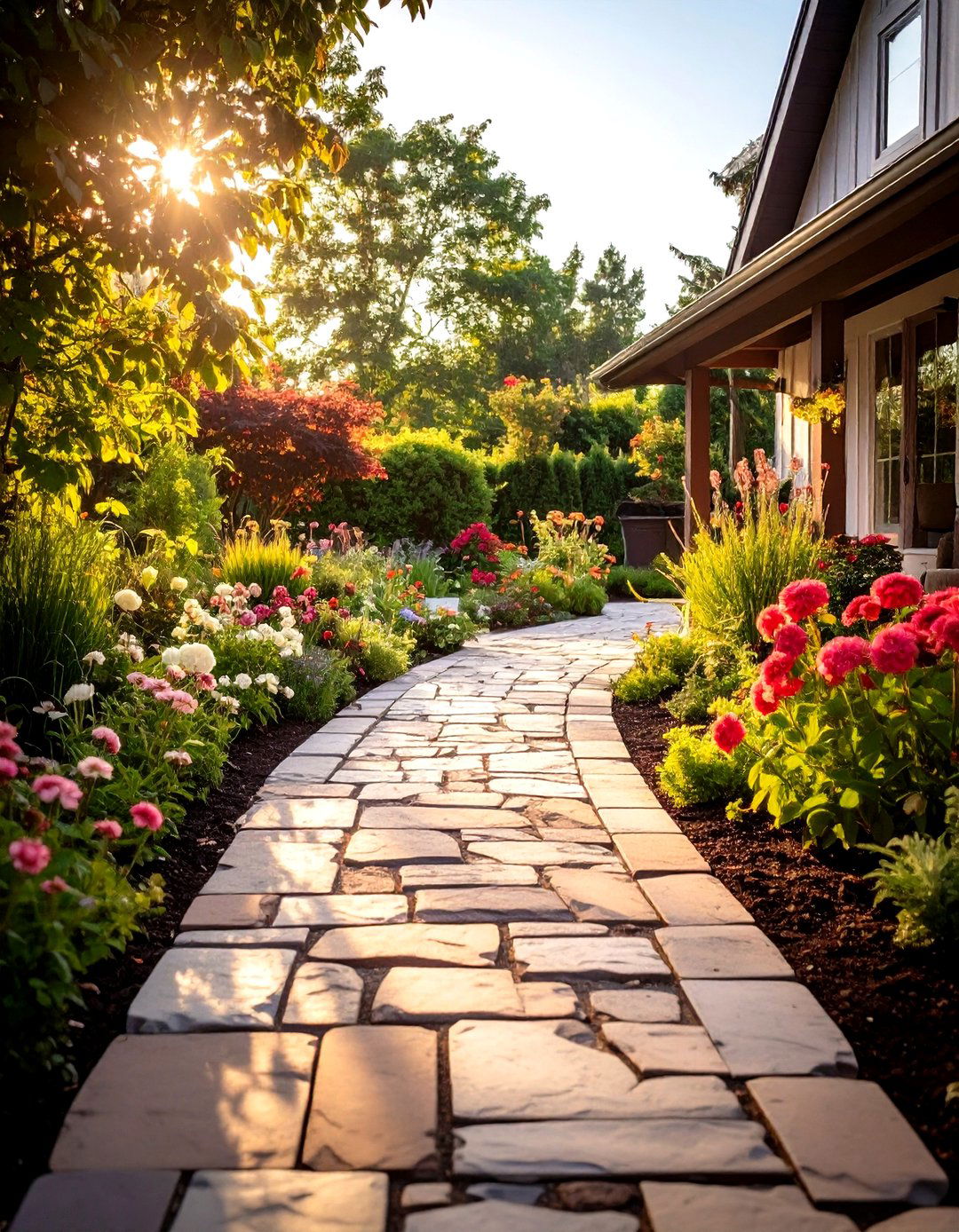 Weathered Concrete Paver Path - 24 Farmhouse Walkway Ideas