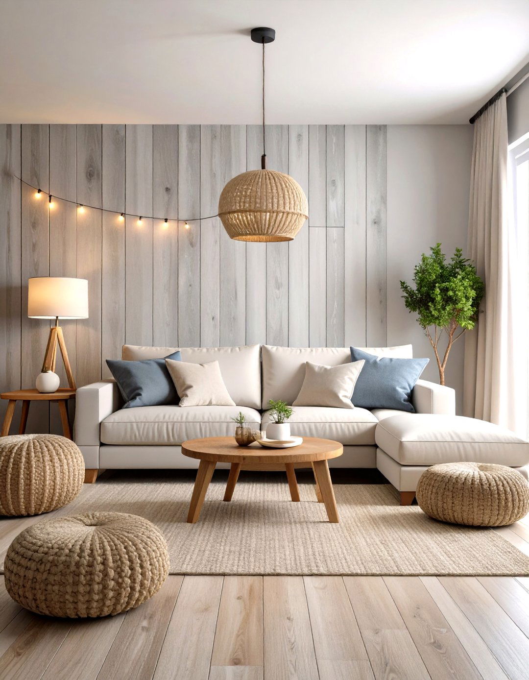 Weathered Gray Slat Wall with Rope Lighting Integration - 24 Wood Slat Accent Wall Ideas
