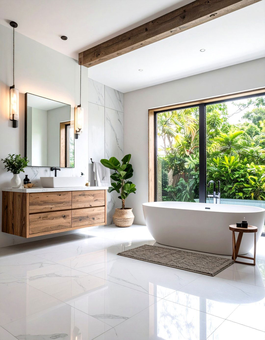 Weathered Grey Wood with White Marble - 24 Grey and White Bathroom Ideas