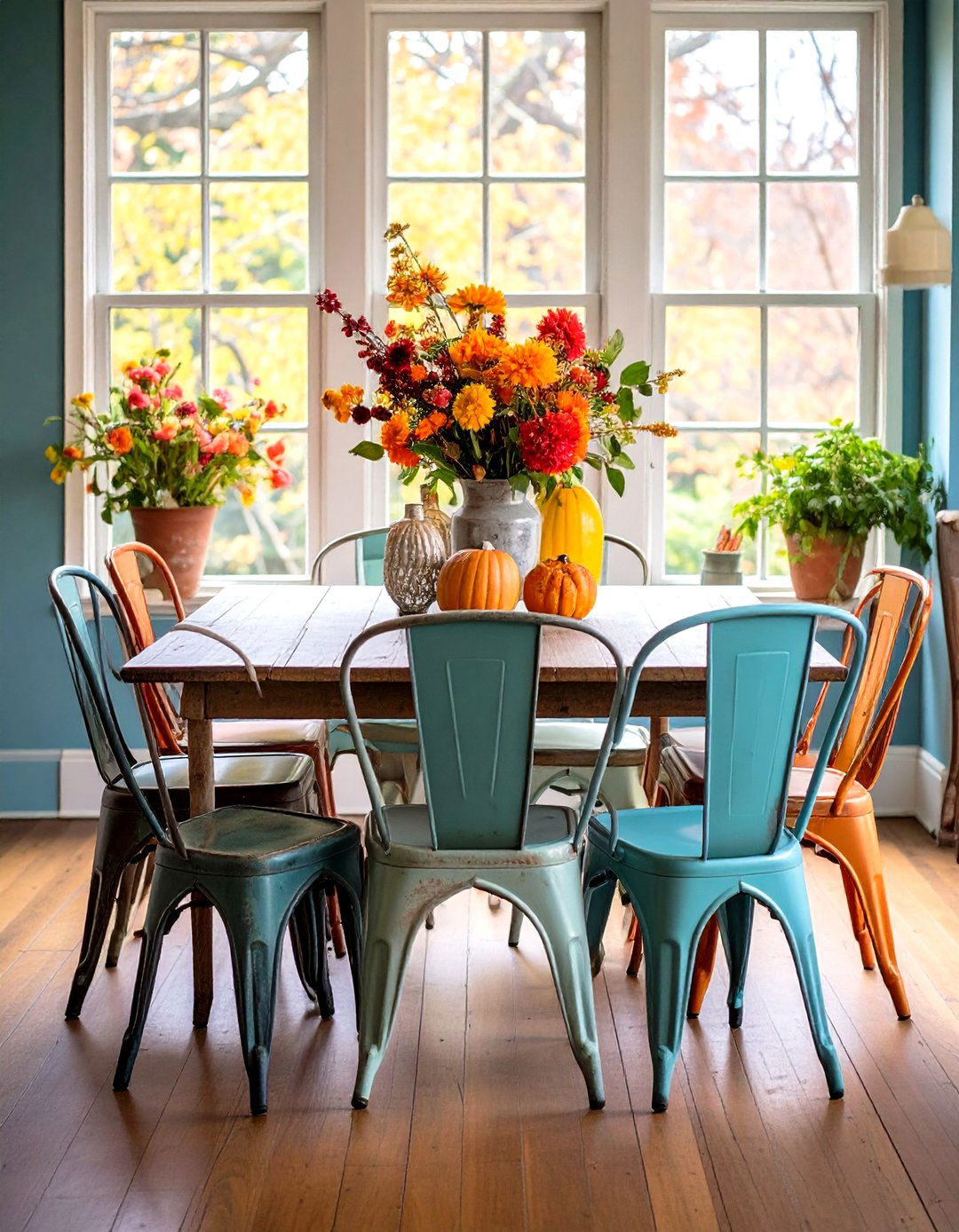 Weathered Metal Accent Chairs - 24 Industrial Dining Room Ideas