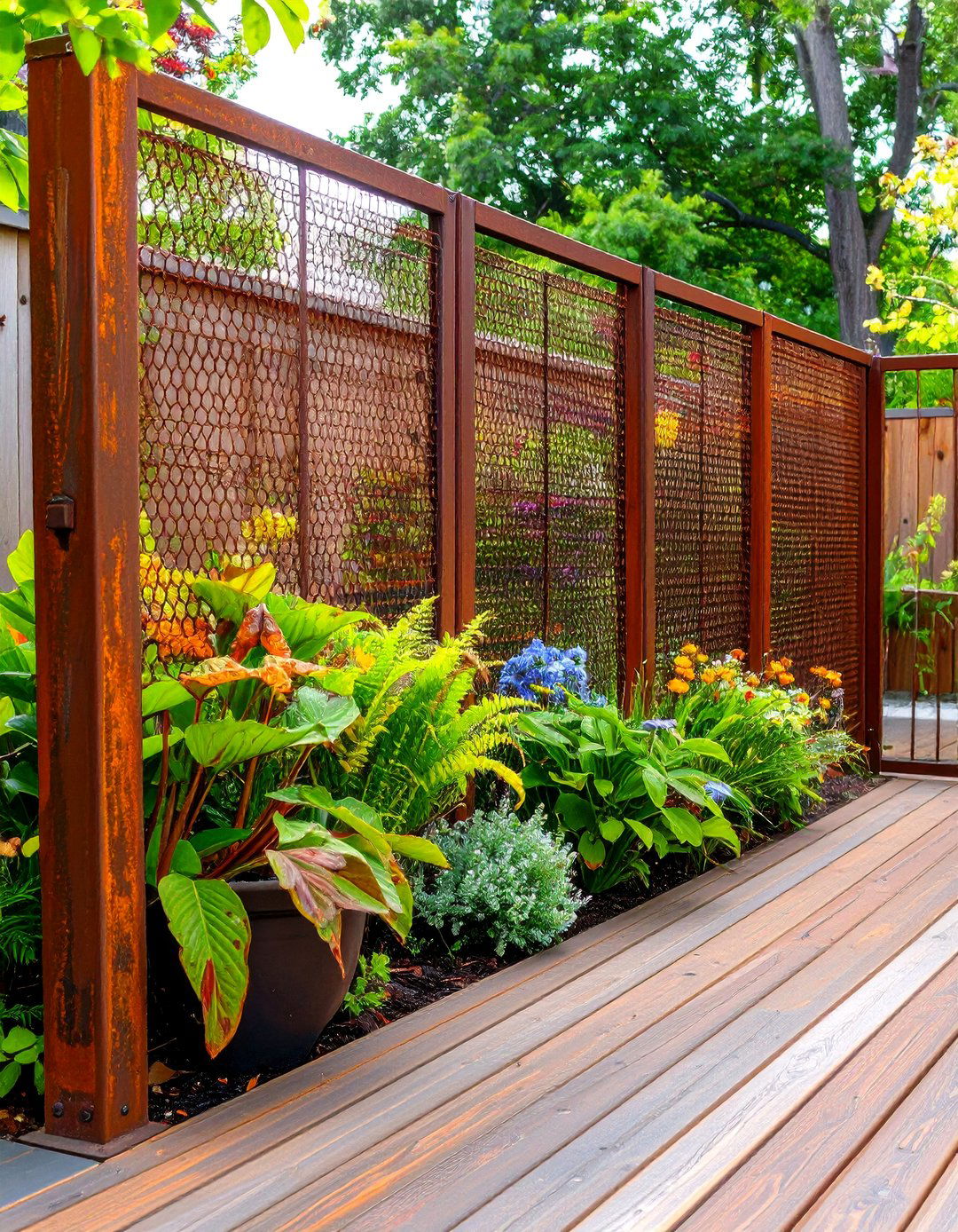 Weathered Steel Patina Frame Design - 24 Hog Wire Deck Railing Ideas