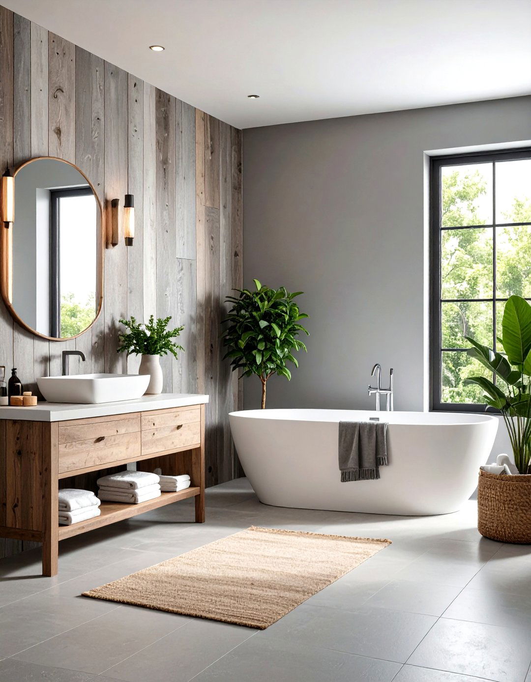 Weathered Wood Accents - 24 Farmhouse Bathroom Ideas