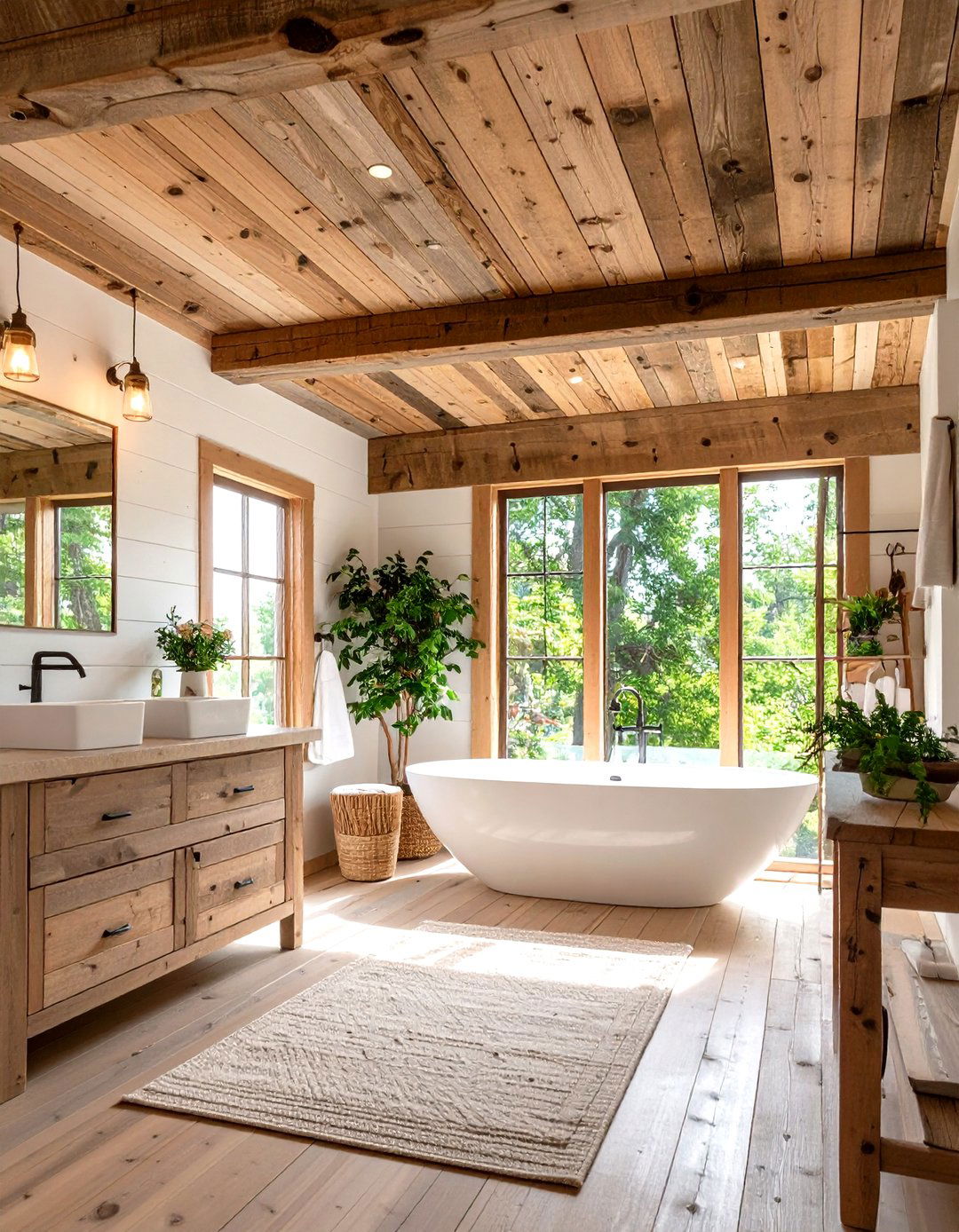 Weathered Wood Ceiling Modern Farmhouse Bathroom Treatment - 24 Modern Farmhouse Bathroom Ideas