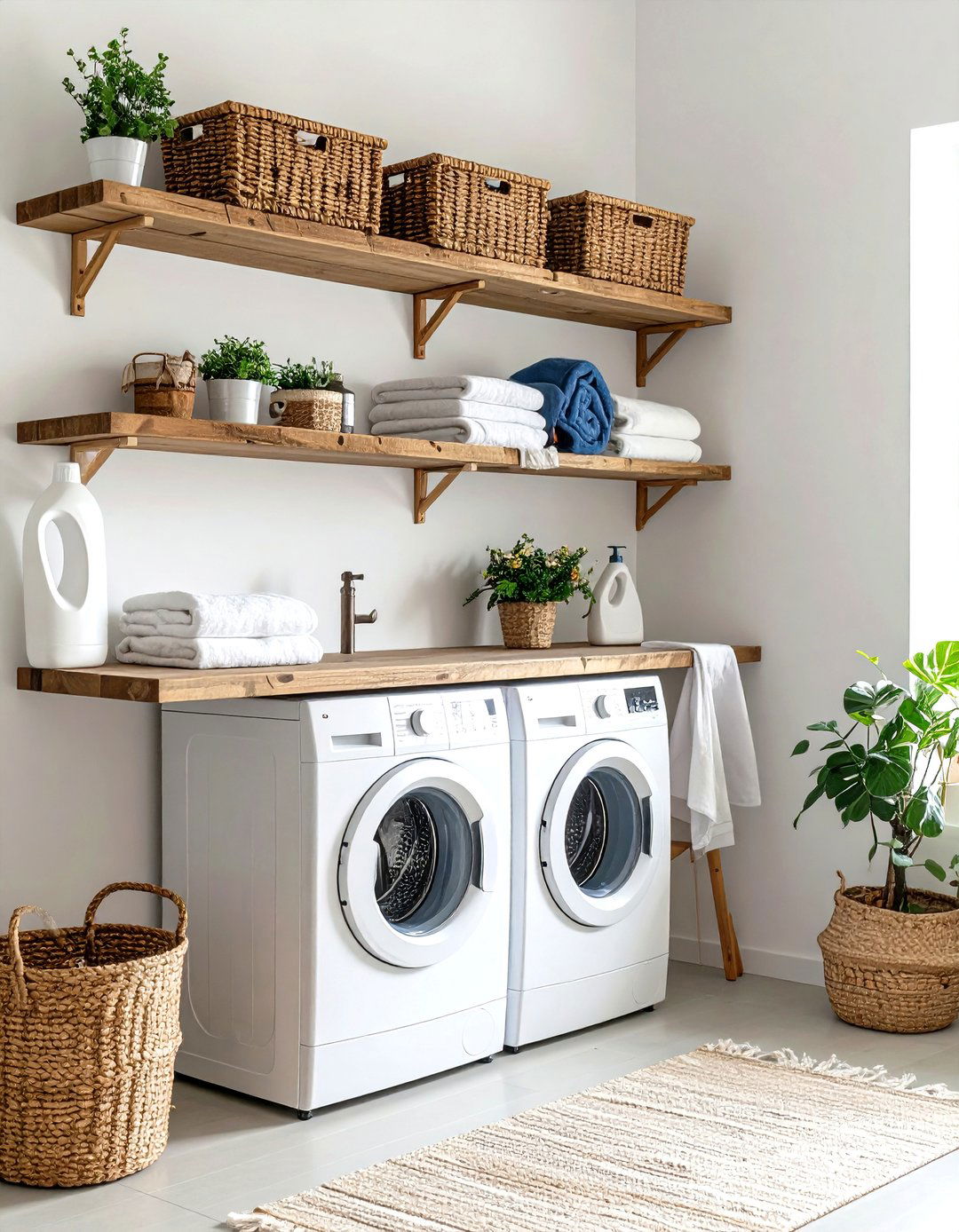 Weathered Wood Floating Shelves Laundry Room - 24 Rustic Laundry Room Ideas