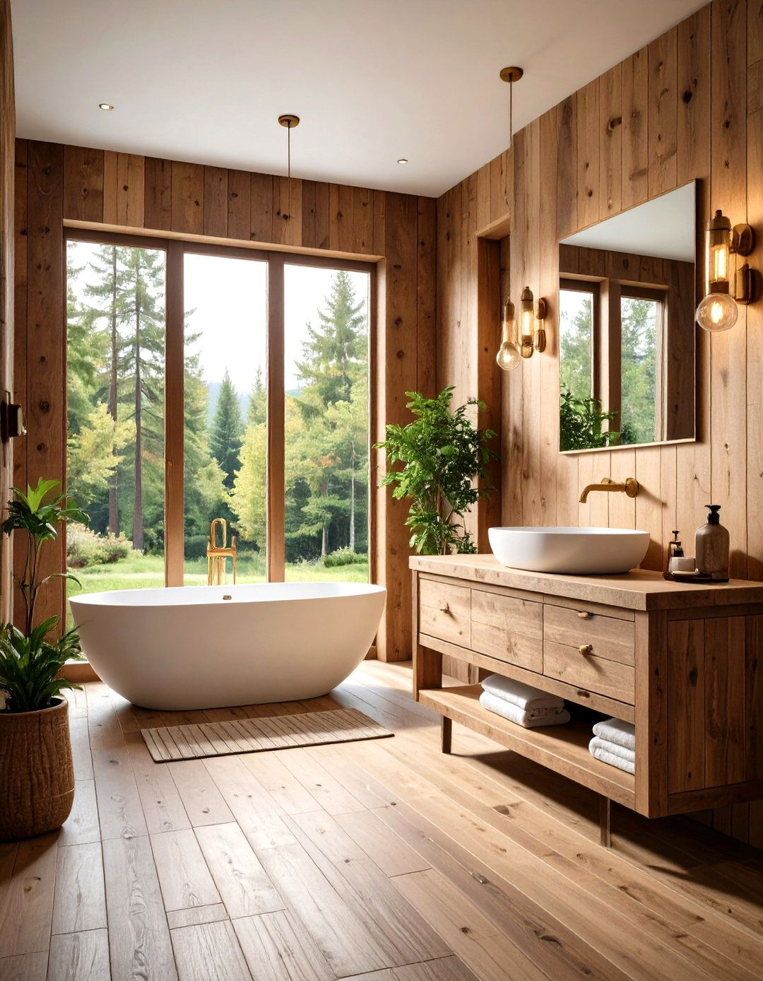 Weathered Wood Paneling with Modern Fixtures - 24 Log Cabin Bathroom Ideas