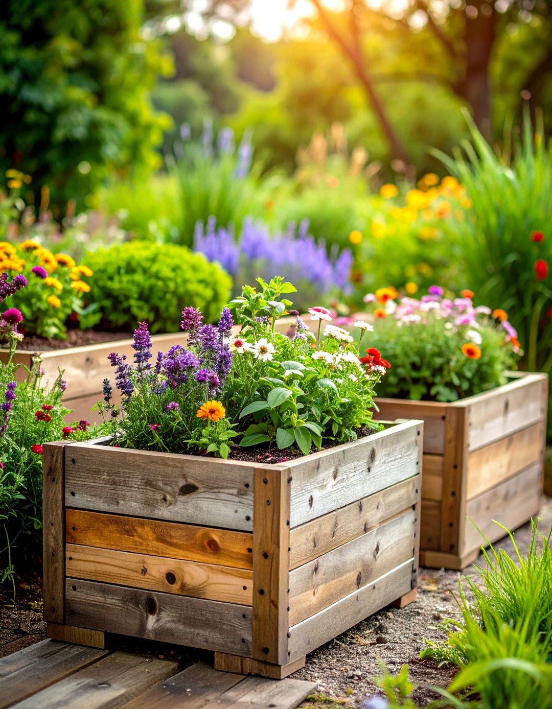 Weathered Wood Planter Boxes - 24 Rustic Landscaping Ideas