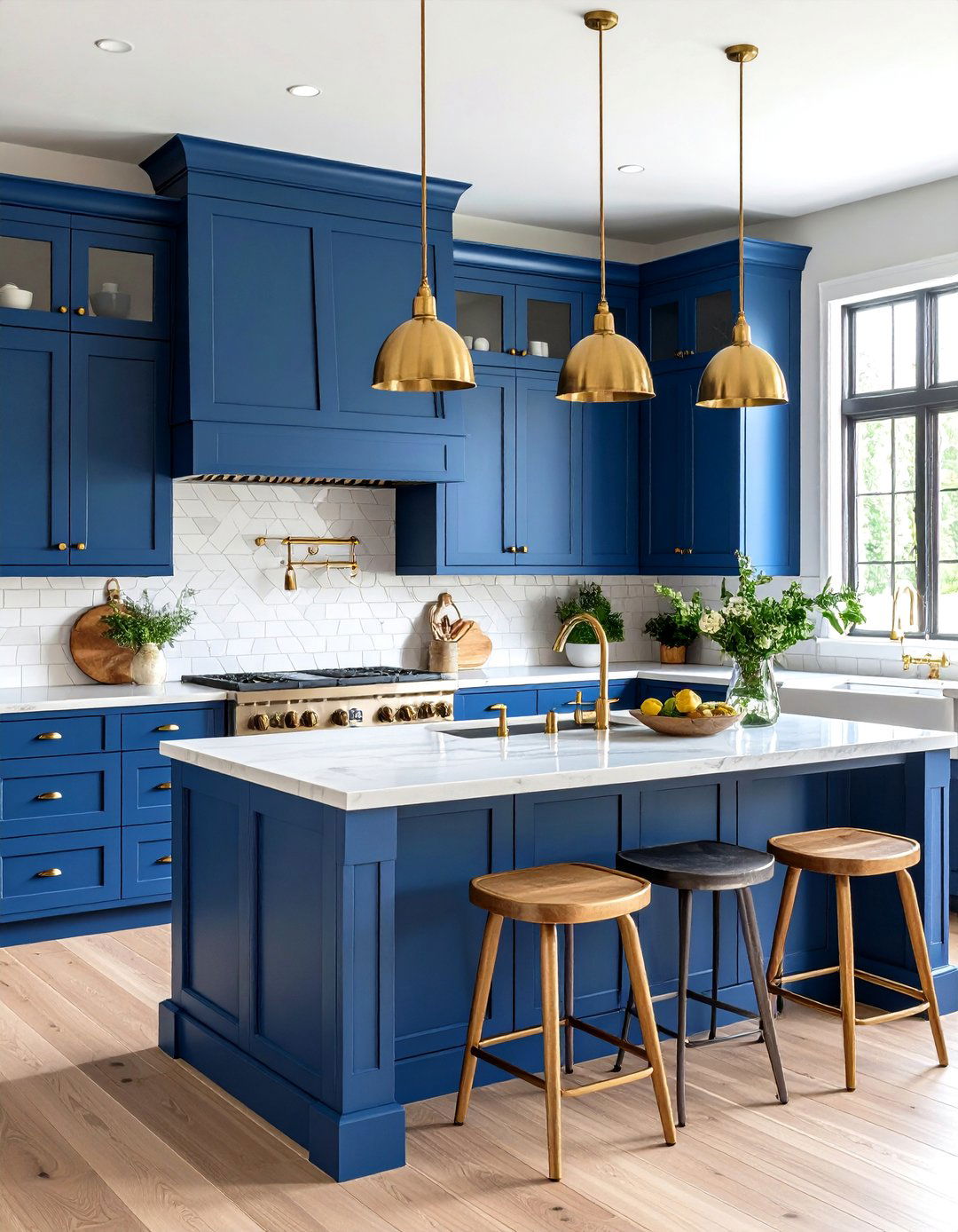 Wedgwood Blue Farmhouse Kitchen with Brass Fixtures - 24 blue farmhouse kitchen cabinets