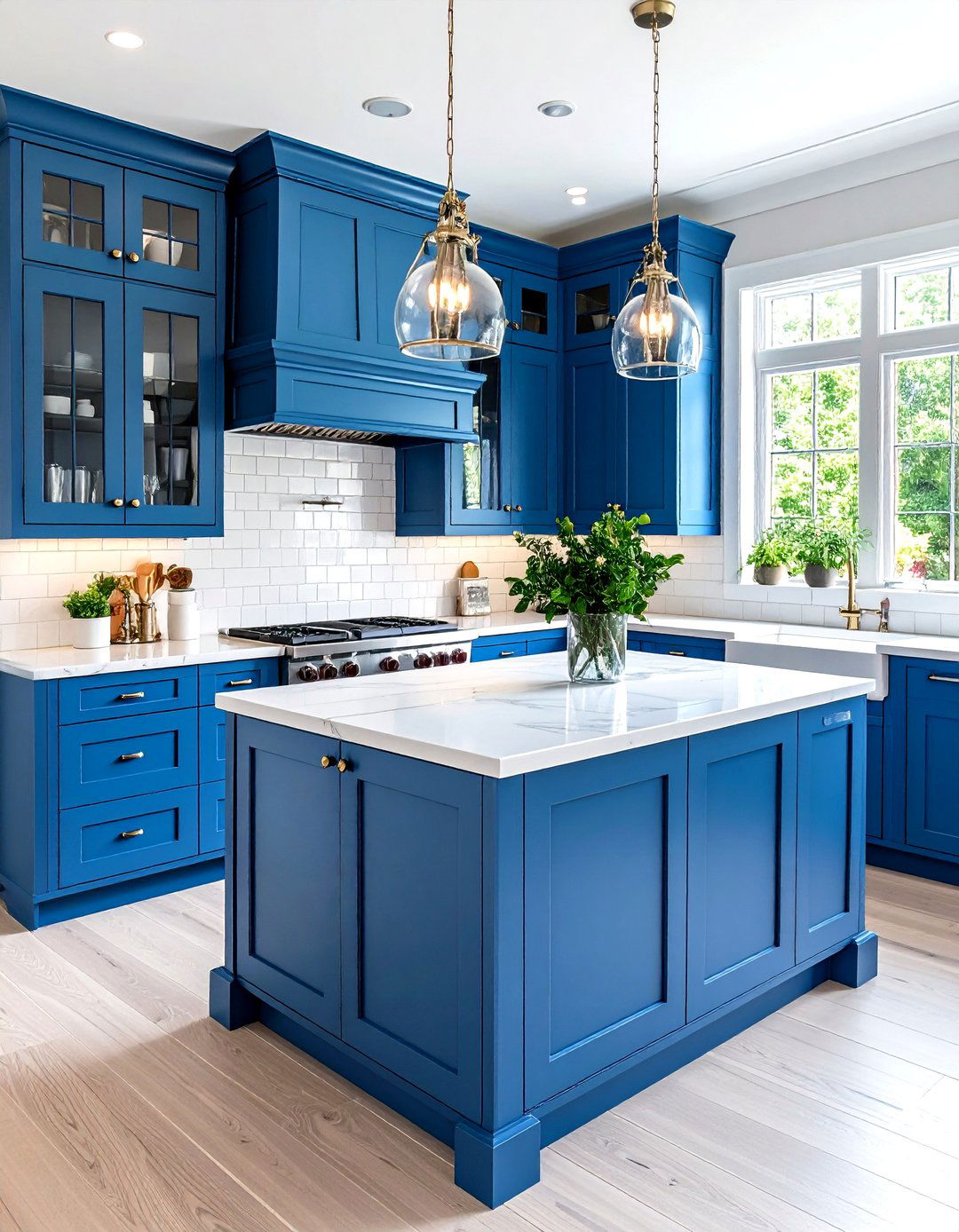 Wedgwood Blue Traditional Cabinets with Glass Fronts - 24 Light Blue Kitchen Cabinets Ideas