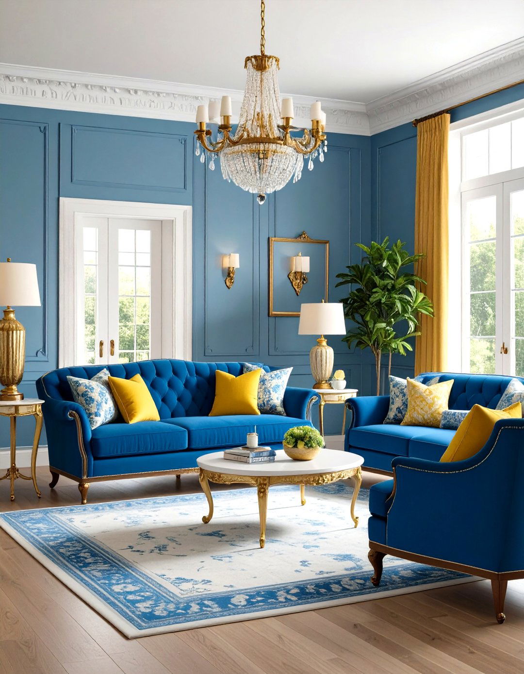 Wedgwood Blue and Cream Yellow Classic - 24 Yellow and Blue Living Room Ideas