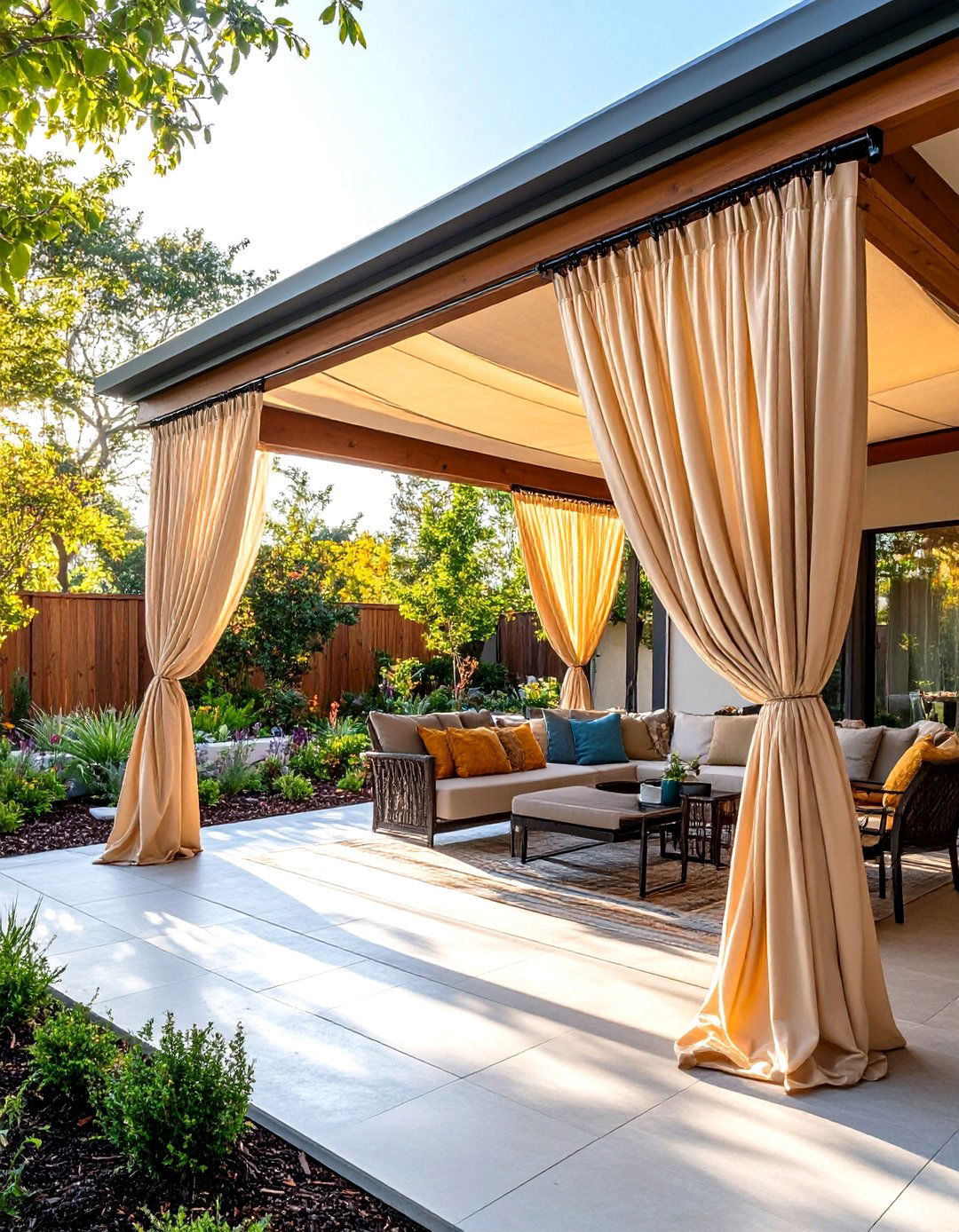 Weighted Hem Storm Curtains for Wind Resistance - 24 Patio Curtain Ideas