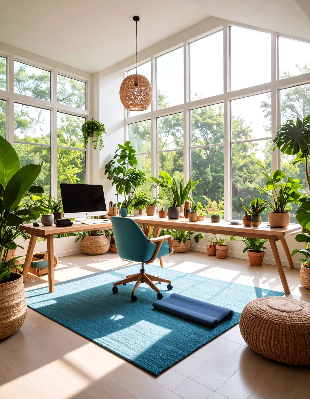 Wellness Focused Sunroom Office - 24 Sunroom Office Ideas