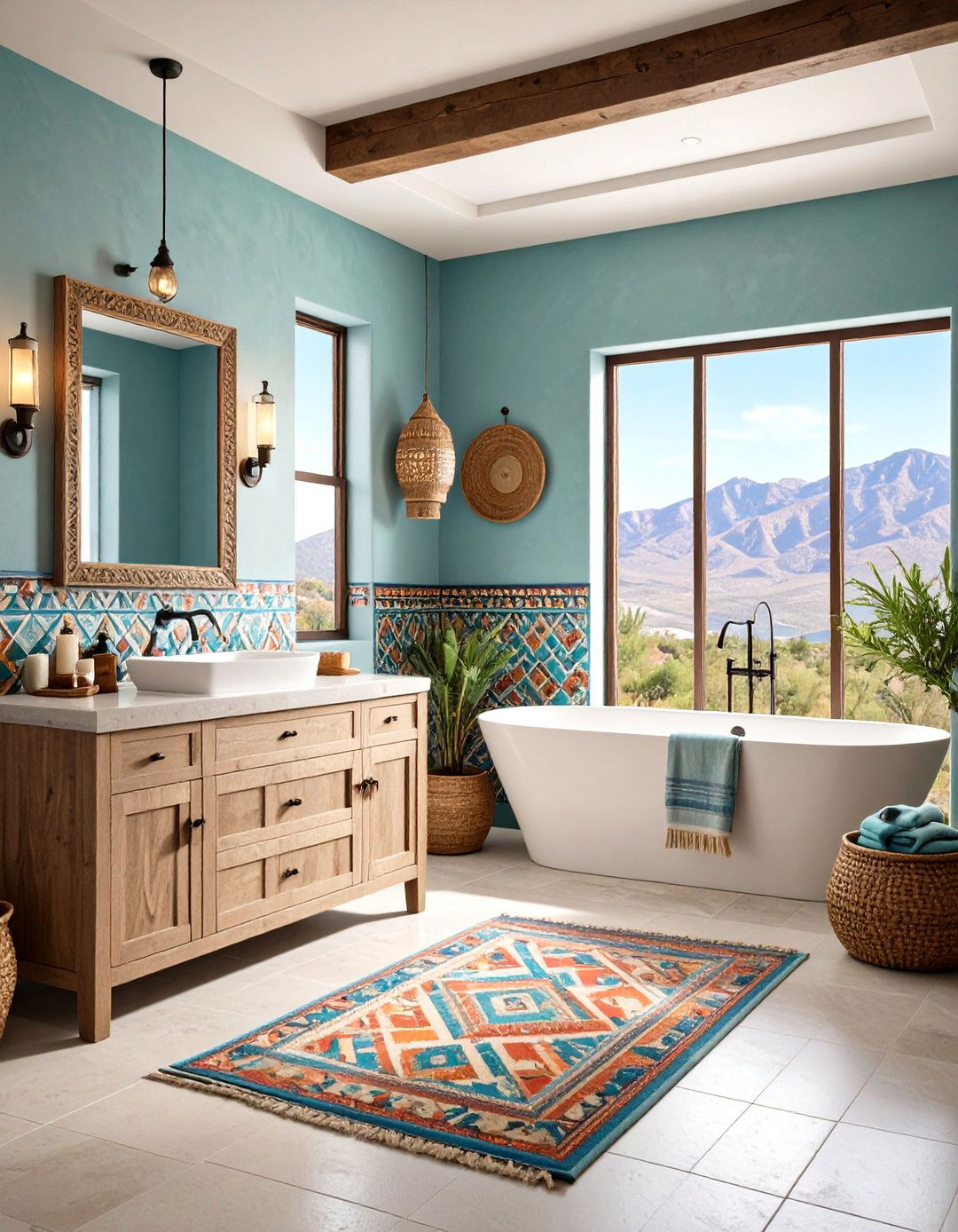 Western Bathroom with Geometric Navajo Inspired Patterns - 24 Western Bathroom Ideas