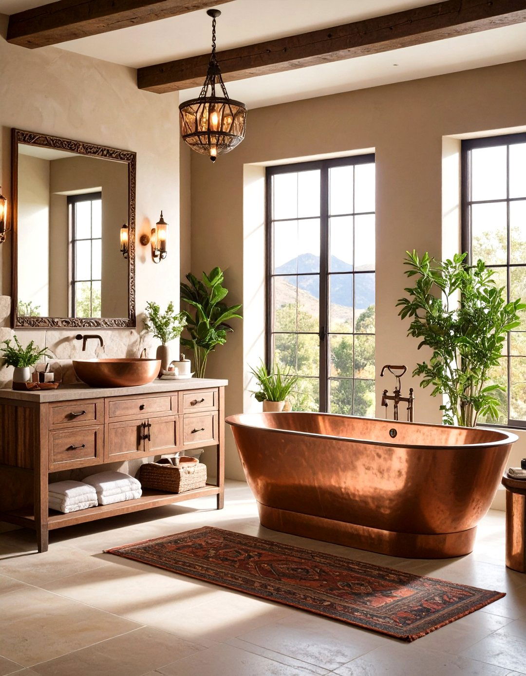 Western Bathroom with Hammered Copper and Metalwork Details - 24 Western Bathroom Ideas