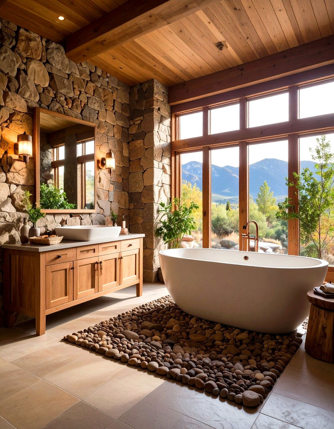 Western Bathroom with River Rock and Natural Stone Elements - 24 Western Bathroom Ideas