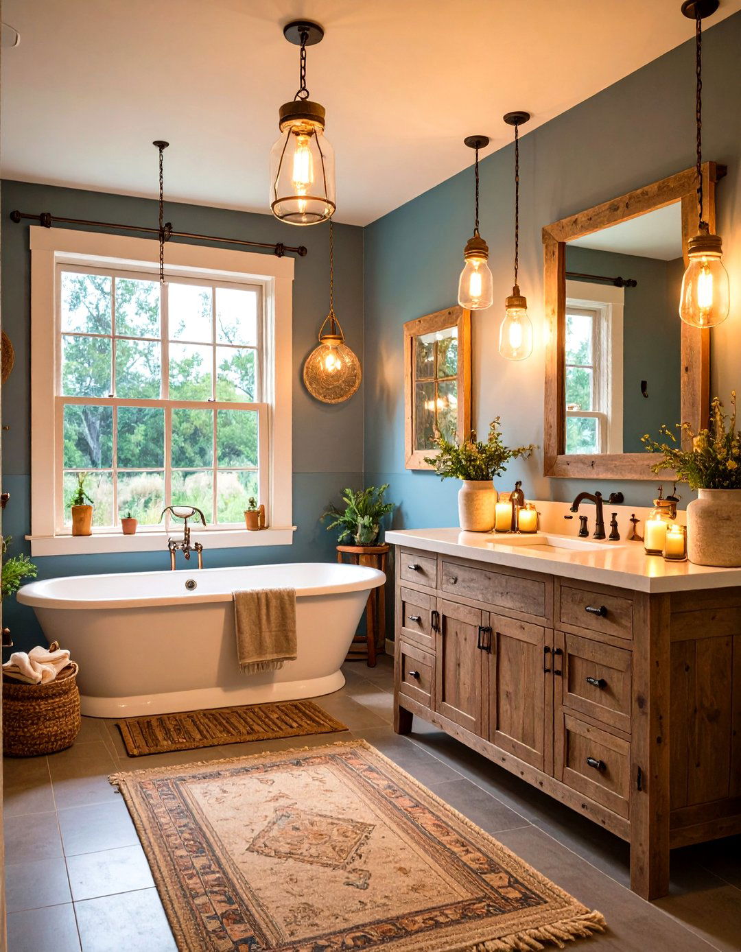 Western Bathroom with Rustic Mason Jar and Primitive Lighting - 24 Western Bathroom Ideas
