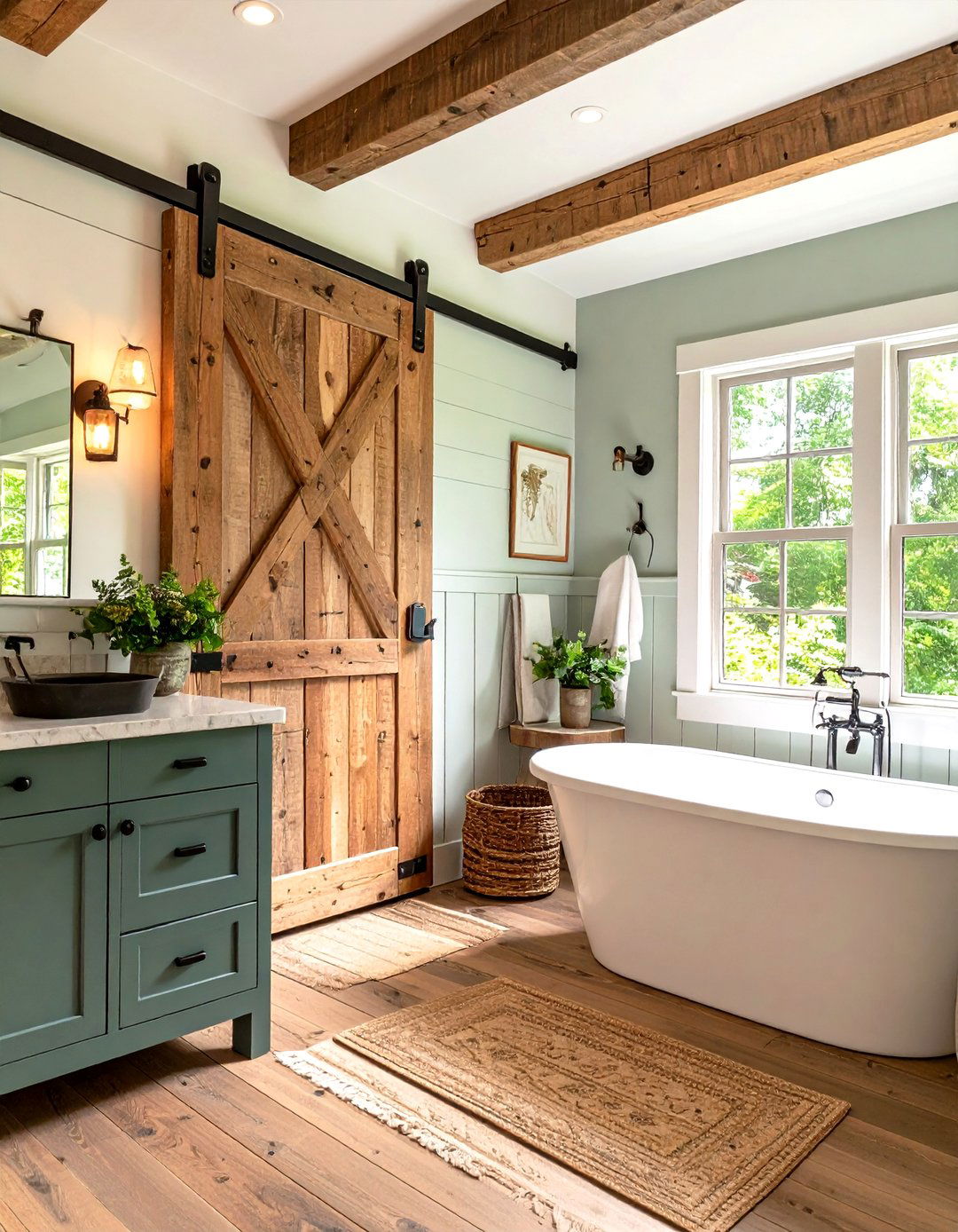 Western Bathroom with Sliding Barn Door and Farmhouse Charm - 24 Western Bathroom Ideas