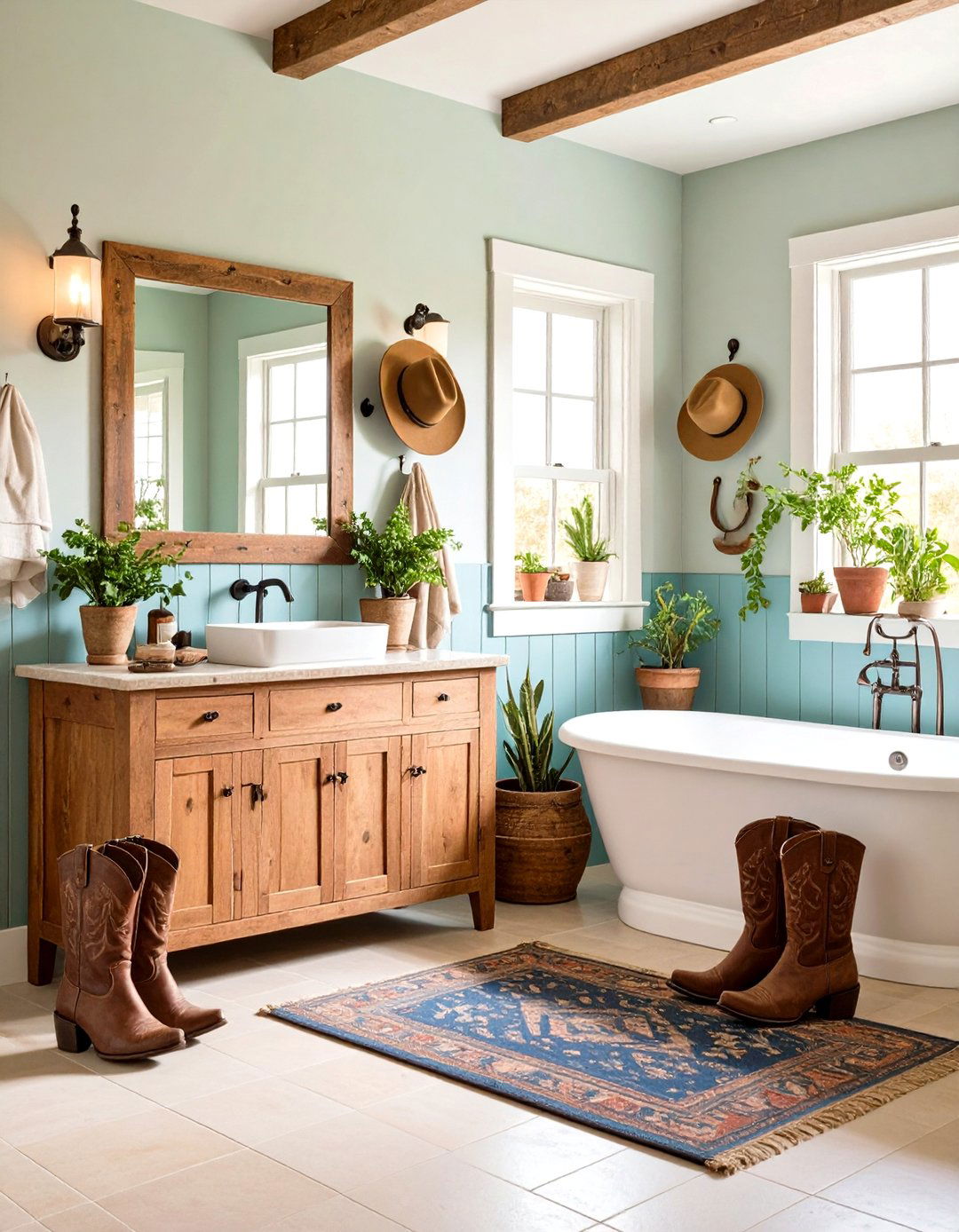 Western Bathroom with Vintage Cowboy Boot and Hat Decor - 24 Western Bathroom Ideas