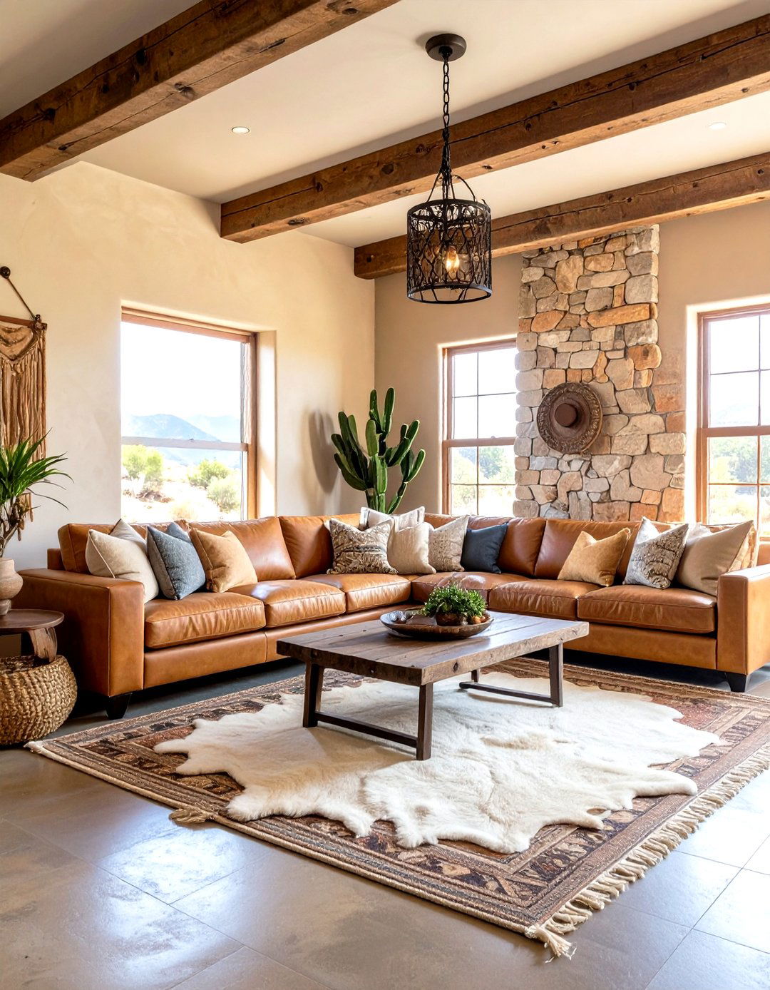Western Rustic Family Room with Leather Furnishings - 24 Rustic Decor Ideas