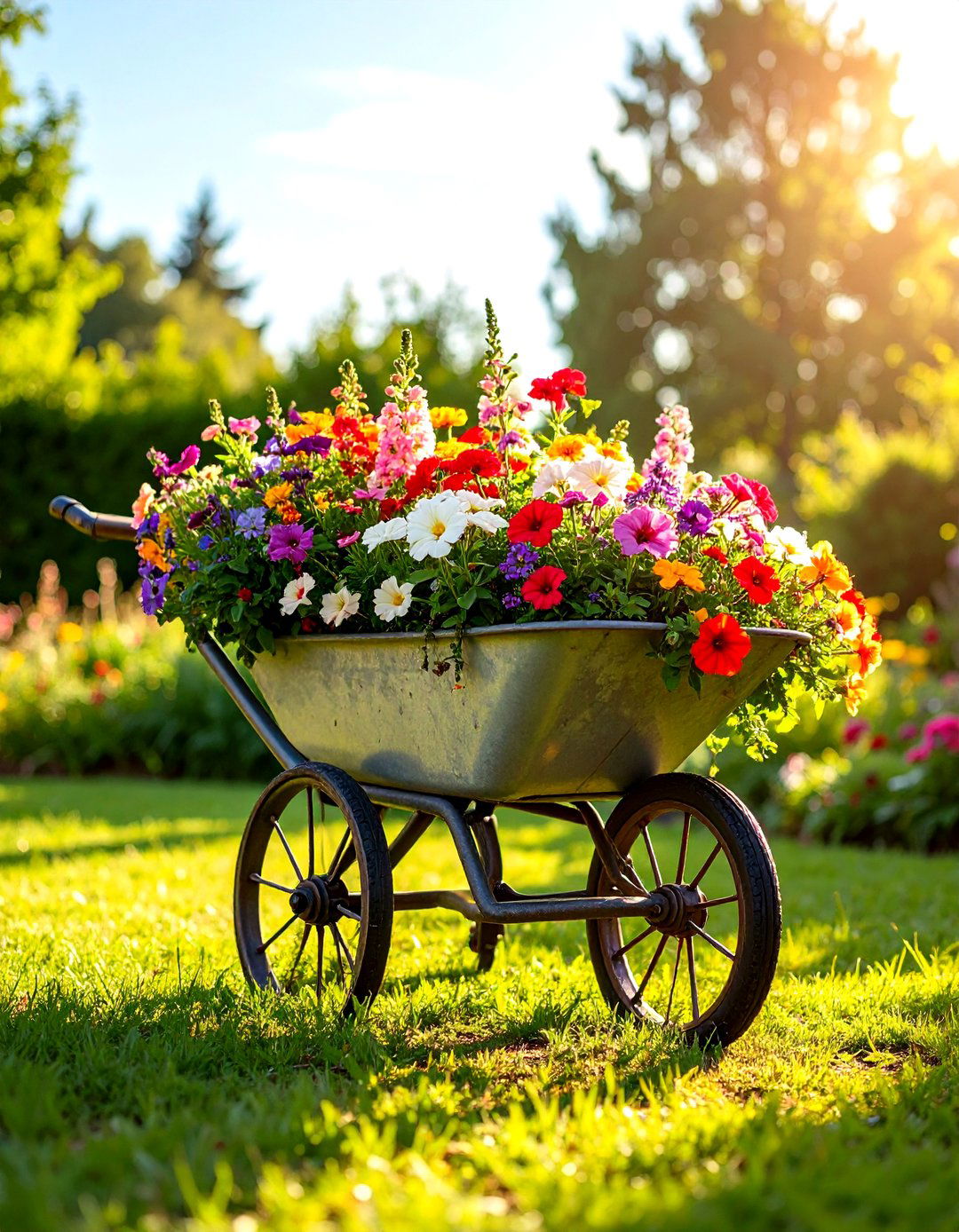 Wheelbarrow Flower Planter Display - 24 Old Wheelbarrow Ideas