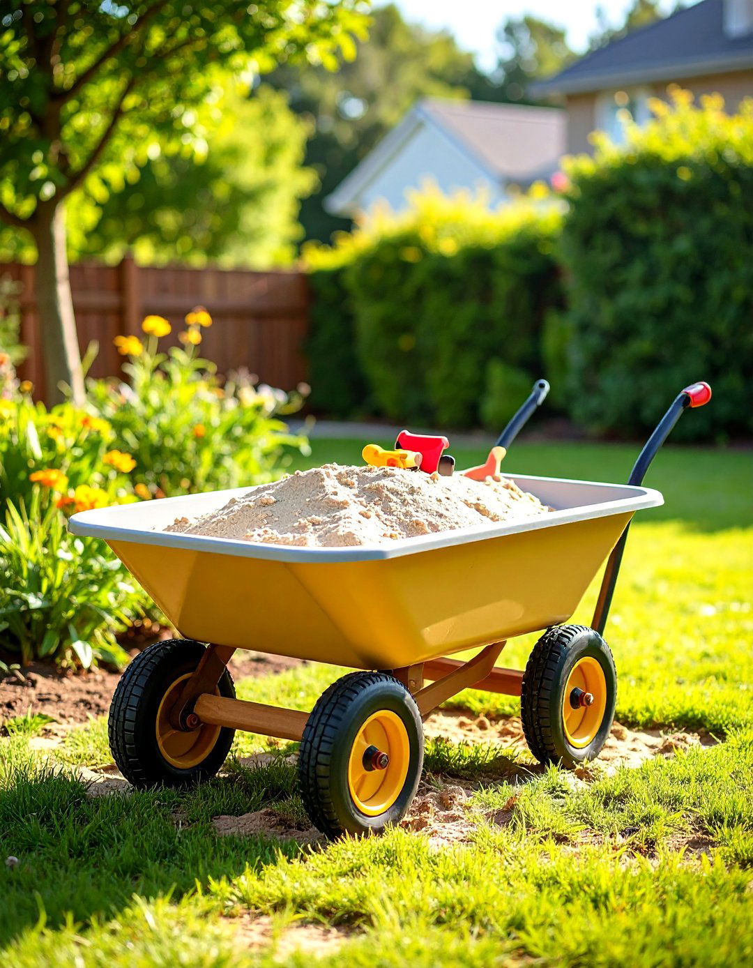 Wheelbarrow Sandbox Play Area - 24 Old Wheelbarrow Ideas