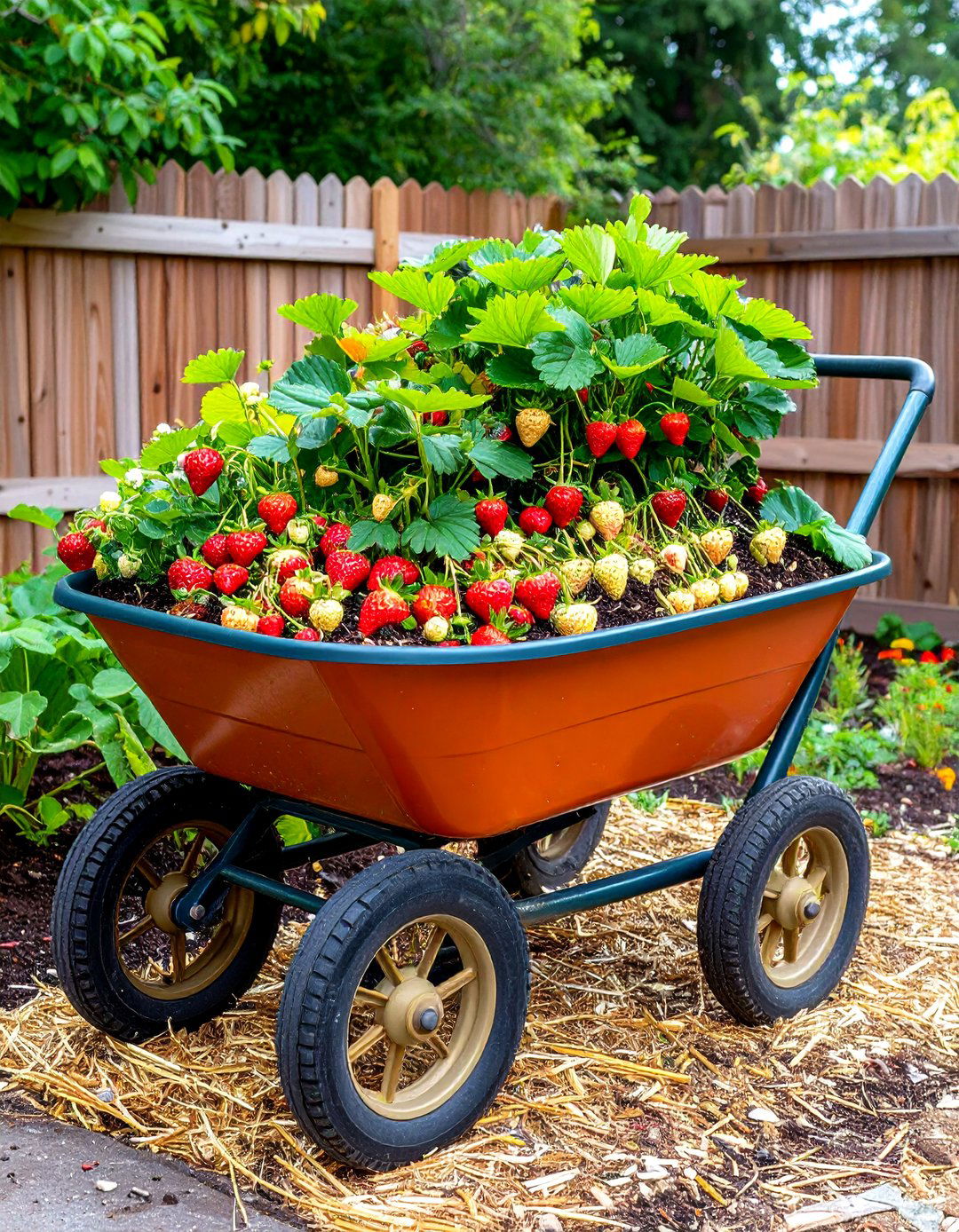 Wheelbarrow Strawberry Planter System - 24 Old Wheelbarrow Ideas