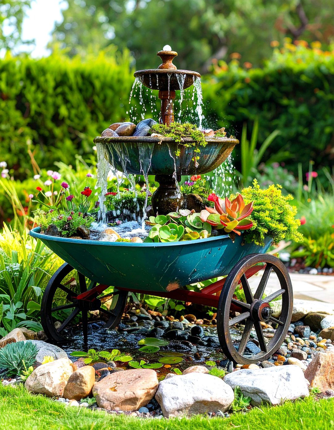 Wheelbarrow Water Fountain Feature - 24 Old Wheelbarrow Ideas