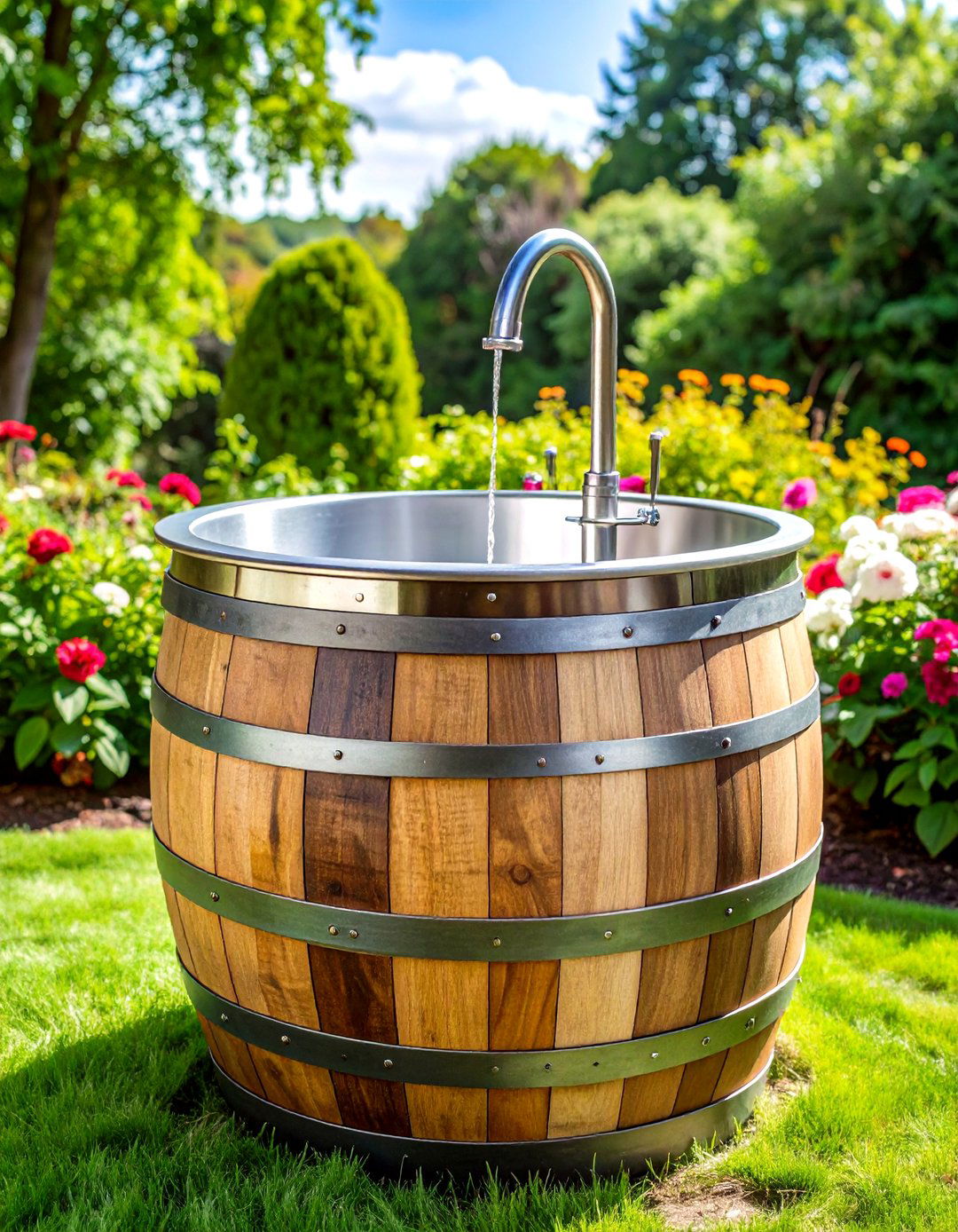 Whiskey Barrel Planter Sink Combo - 24 outdoor sink ideas