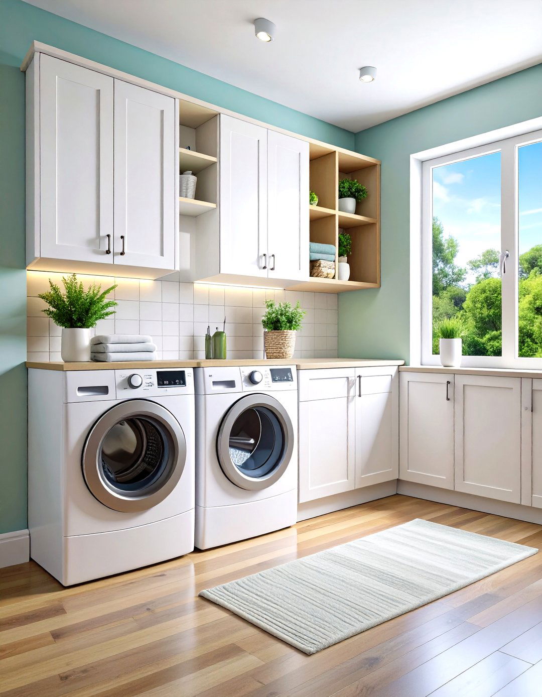 White Appliance Concealment Cabinets - 24 White Laundry Room Ideas