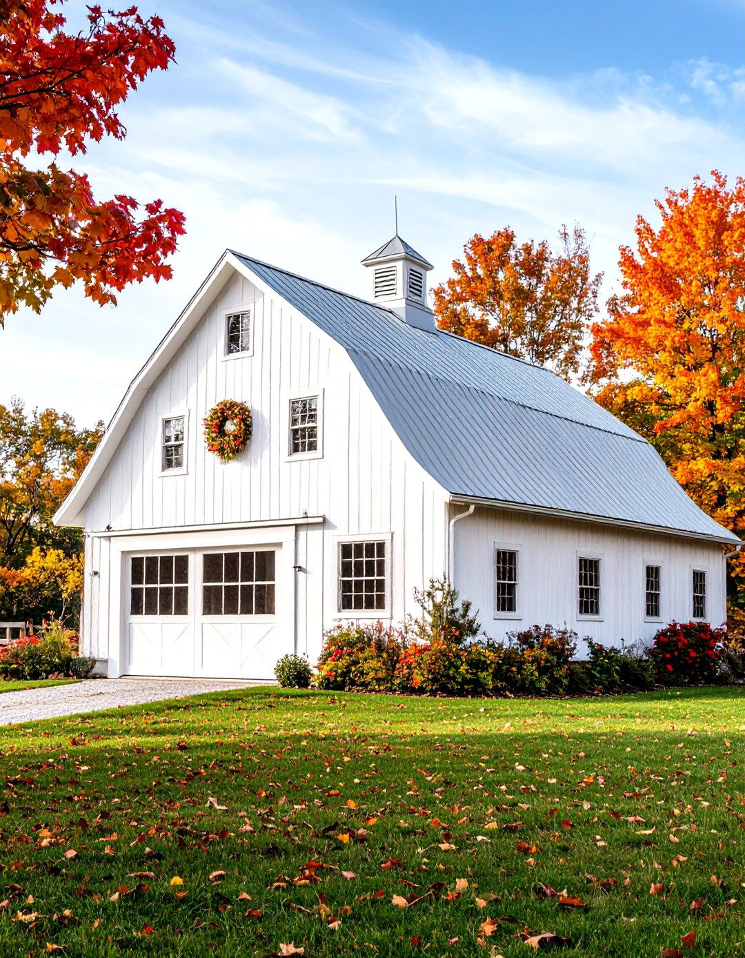 White Barn Style with Gambrel Roof Design - 24 White Home Exterior Ideas