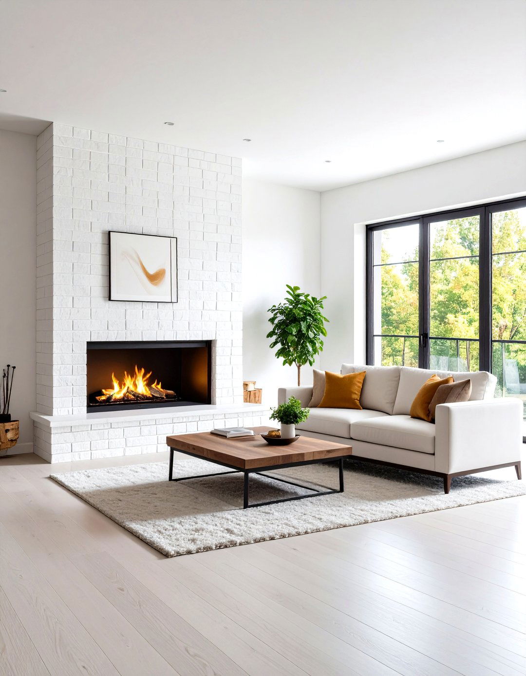 White Brick Accent Wall with Fireplace Integration - 24 White Brick Fireplace Ideas